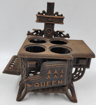 Miniature Antique Queen Black Cast Iron 4&quot; Toy Wood Cook Stove Dollhouse Parts - £14.47 GBP