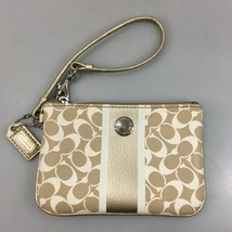 Coach Gold Ivory Signature Leather Wristlet w Hang Tag 6 x 4 inches - £22.67 GBP