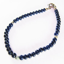 Pretty Vintage Blue Glass &amp; Costume Silver Bead Bracelet - $14.84