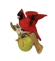 Flambro Porcelain Cardinal Sitting on Green Apple Tree Branch White Blos... - $16.82