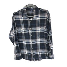 Forever 21 Womens Flannel Shirt Plaid Pockets Cotton Blend Black Blue M - £3.91 GBP