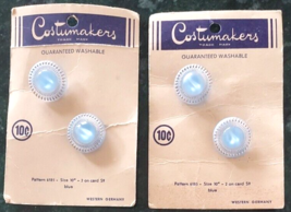 Costumakers Vtg Lot 4 Blue Round Moonglow Cats Eye Buttons 2 cards West Germany - £11.86 GBP