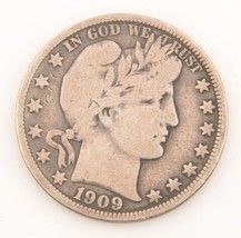 1909 US Barber Half Dollar Silver Coin (Fine) Philadelphia 50c 1/2 $ KM-116 - £45.17 GBP
