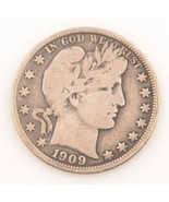 1909 US Barber Half Dollar Silver Coin (Fine) Philadelphia 50c 1/2 $ KM-116 - $78.19 CAD