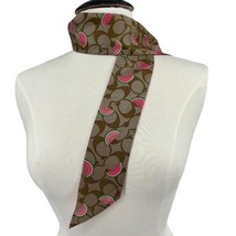Signature Coach watermelon scarf Neck tie purse accessory pink brown silk - £29.38 GBP
