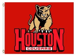 Houston Cougars Helmet Red USA Flag 3X5ft Banner Polyester with 2 Brass Grommets - £12.59 GBP