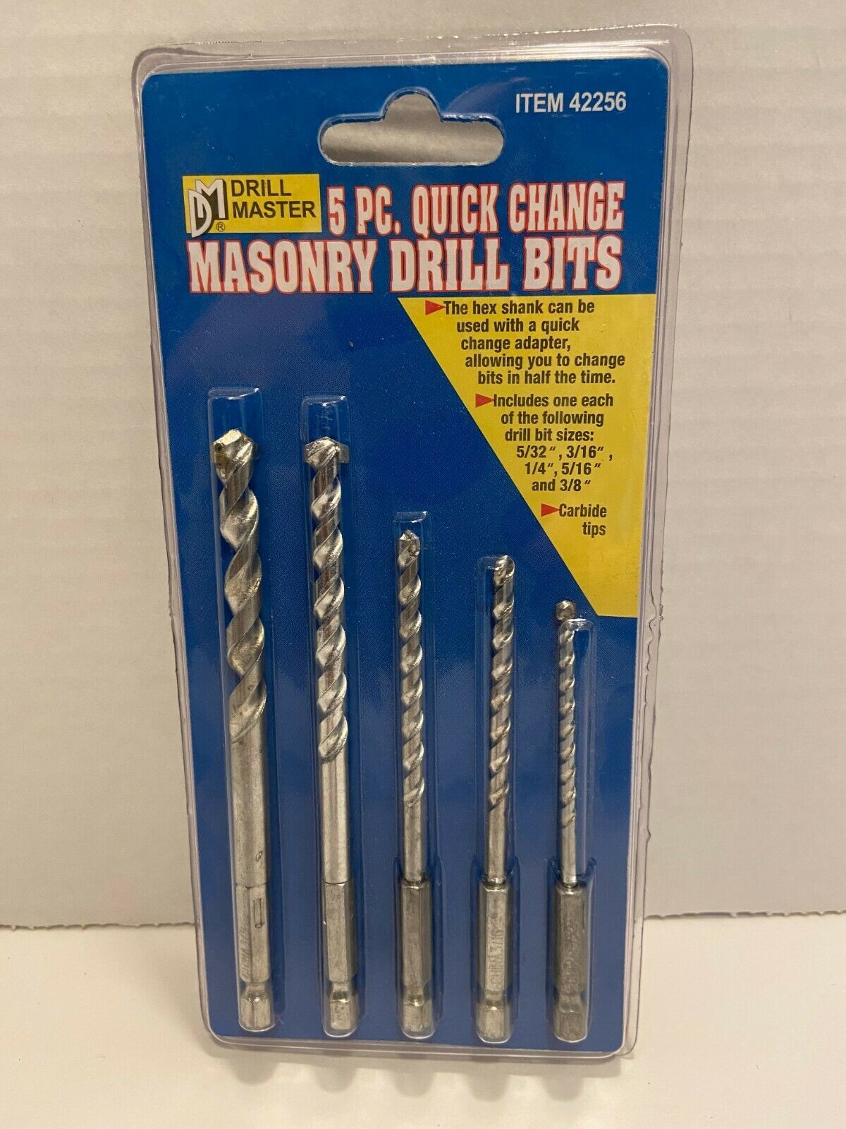 Drill Master Quick Change Masonry Drill Bit Set Hard Carbide Tips 5 Pieces - $8.42