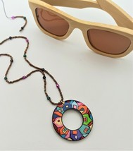 Painted ART Wooden pendant Eyeglasses Necklace Reading Glasses Holder for her - £28.66 GBP