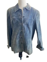 Kate Hill Distressed Size XL Blue Suede Leather Jacket Coat Button Down,... - $37.62