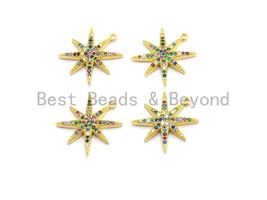 Multi-Color CZ Micro Pave Star Charm/Pendant, Star Shaped Pave Pendant, Gold - $2.99