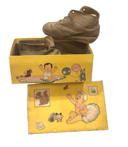 Antique Leather Baby Shoes with Cute Graphics Shoe Box 1930 Yellow box - £12.93 GBP