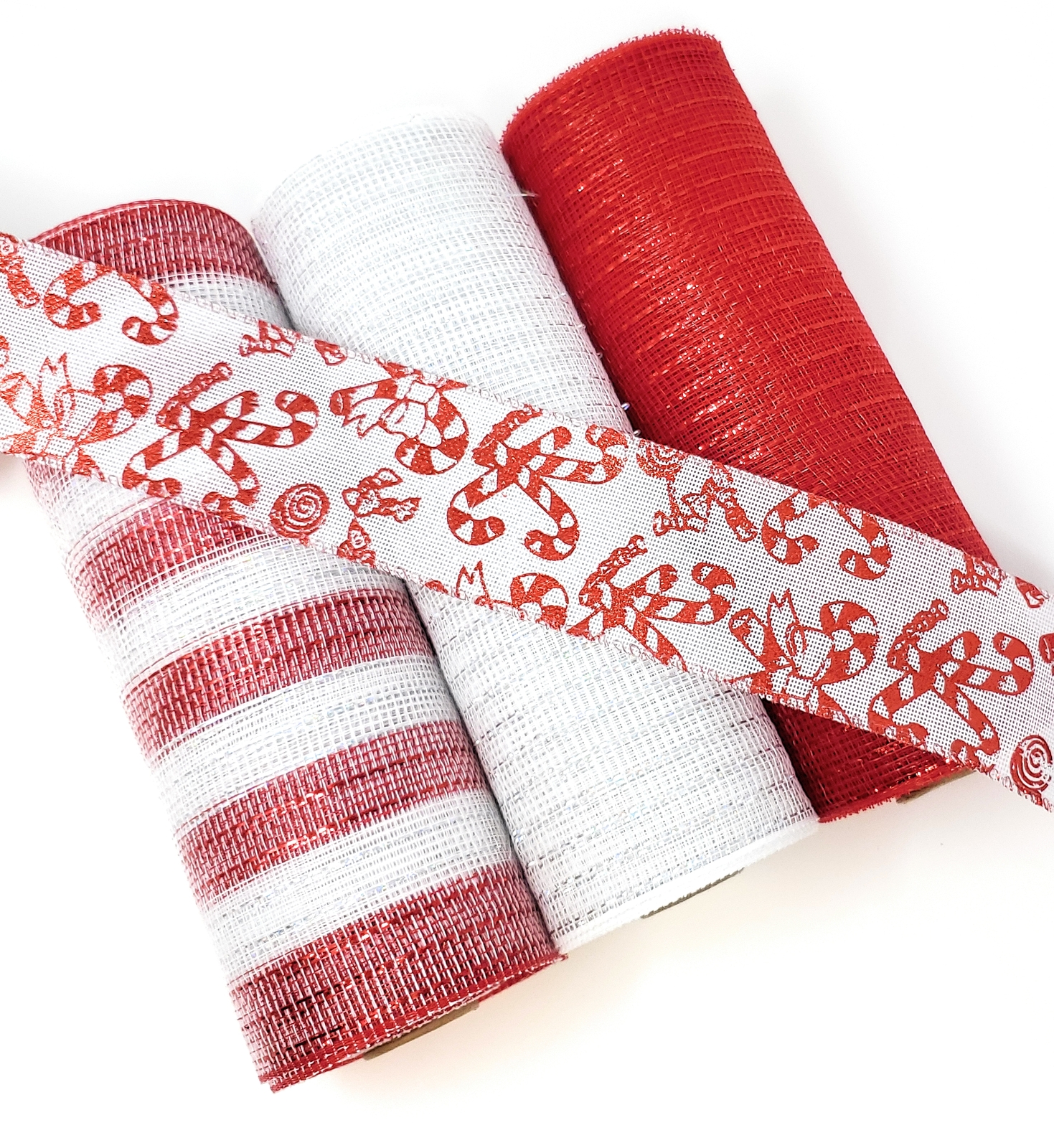 Christmas Candy Cane Deco Mesh Wreath Kit (10&quot; Ribbon Rolls and 2.5&quot; Rib... - $31.95