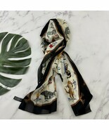 Vintage 90s Womens Cat Print Scarf Black Tan Kittens Semi Sheer Novelty - $18.80