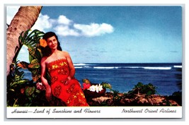 Northwest Orient Airlines Hawaii Land of Sunshine Flowers UNP Chrome Postcard R6 - £5.93 GBP
