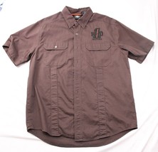 Harley-Davidson Spell Out Embroidered Brown Short Sleeve Button-Up Shirt... - $21.16