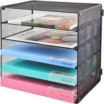 5 Tier Mesh Desk Paper Tray Organizer, File Organization For Letter, Black - $31.98