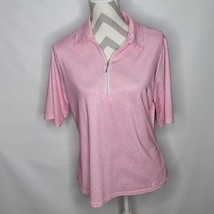 Womans GG Blue Lux Sport Pink Polka Dots Zip neck Golf Shirt Short Sleeve Size L - £15.10 GBP