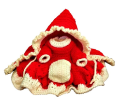 Handmade Crocheted Dress Cloak Hand Muff Red White 3 Pieces for 12 Inch Doll - £9.81 GBP
