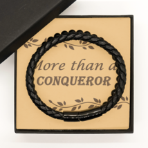 Motivational Christian Stone Leather Bracelet, More Than A Conqueror, Inspiratio - £19.69 GBP