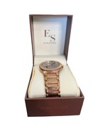 Elgin Studio Rose Gold Fold Over Clasp Analog Swarovski Crystal Watch NE... - $25.30