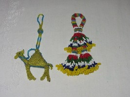 2 Handcrafted Seed Beads Dangling Vintage Key Chain Camel Bag Charm - $25.24