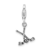 Sterling Silver Antiqued Golf Clubs &amp; Ball Lobster Clasp Charm 23mm x 10mm - £12.48 GBP