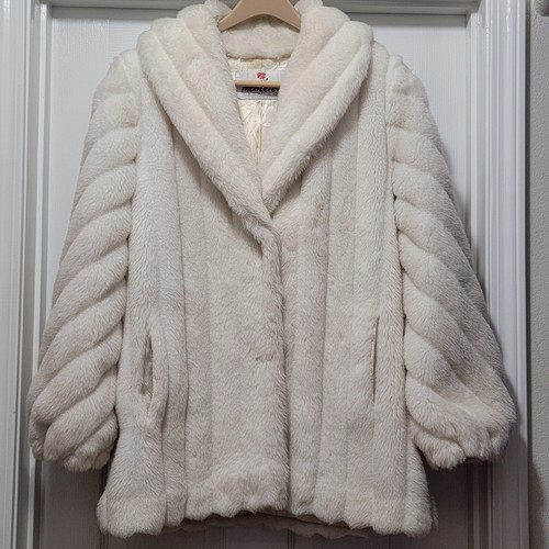 Vintage 80’s Monterey Fashions White Faux Fur High Pile Coat Women’s 14 USA Item image 3