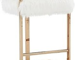 Benjara 26 Inch Counter Height Stool, Gold Metal Frame, White Faux Fur S... - $1,056.99