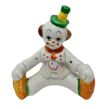 Vintage Hand Painted Porcelain Sitting Clown Holding Feet Polka Dots 4.5 x 4&quot; - £8.69 GBP
