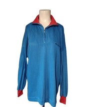 Vintage Gitano Jersey Knit Popover Track Jacket Size M Unisex Turquoise Red 80s - £19.50 GBP