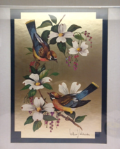 Gold Foil Birds William J. Whiteside Print Art Dogwood Framed Signed - £20.24 GBP