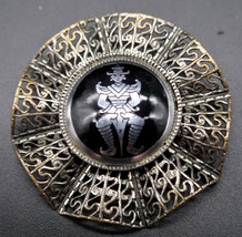 VTG Filigree Siam Style Brooch Enamel Silver Tone Unsigned Unmarked - $466.29 MXN