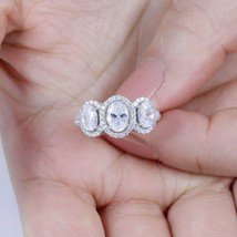 3.50 Ct Oval Cut Cubic Zirconia Three Stone Anniversary Wedding Ring 925 Silver - £76.51 GBP