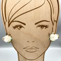 Coquette White Rose Statement Earrings, Vintage Floral Clip Ons with Acrylic - £29.68 GBP