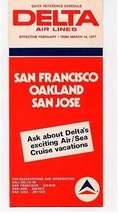 Delta Air Lines San Francisco Oakland San Jose Quick Reference Schedule 1977 - £8.67 GBP