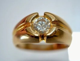 0.75Ct Round Cut Moissanite Wedding Band Engagement Ring 14k Yellow Gold Plated - £124.01 GBP