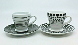 Bodum Paula Espresso Demitasse Coffee Cup Saucer Black White Stripe Dot Set of 2 - £25.74 GBP