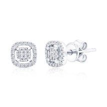 Sterling Silver, Square Halo Diamond Studs - (58 Stones) - £167.06 GBP