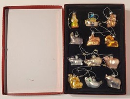 Set of 12 Noah&#39;s Ark Handblown Glass Ornaments in Box Animal Pairs Noah MINT! - £19.41 GBP