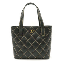 Chanel Wild Stitch Handbag Tote Bag Cocomark Leather Black Gold Hardware - £1,675.46 GBP