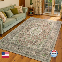 Flagover Green Washable Boho Area Rug for Bedroom, 3x5 Vintage Floral No... - $46.33