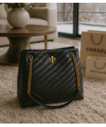 NEW Tory Burch Kira Chevron Black Quilted Leather Chain Strap Shopper To... - $853.96 CAD