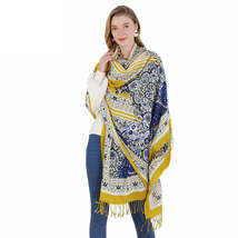 Anyyou 100% Merino Wool Blue White  Silk Satin Large Winter Scarf Pashmina Shawl - £67.95 GBP