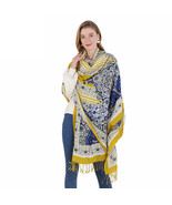 Anyyou 100% Merino Wool Blue White  Silk Satin Large Winter Scarf Pashmi... - €73,76 EUR