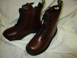 Dream Pair Fight-1K Girls Leather Lace Up Heeled Boots 7&quot;Tall Size(1) C-Burgundy - £31.96 GBP