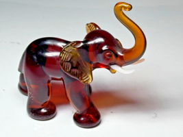 Vintage Miniature Blown Glass Elephant Tusks Raised Trunk Amber Glass No Tail - £14.59 GBP