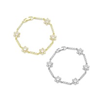 Clear CZ Flower Link Bracelet, Sku#A345 - $8.90