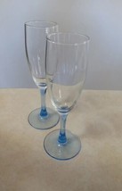 Champagnes flutes glasses 8&quot; high light blue stems drinkware - $22.44
