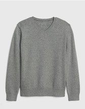 New Gap Kids Boys Uniform Gray V-neck Cotton Ribbed Band Long Sleeve Sweater 8 - $24.99
