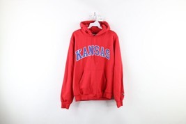 Vtg Champion Mens Small Faded Spell Out Kansas University Hoodie Sweatshirt Red - £36.98 GBP